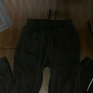 black sweat pants, have gray strip, hardly worn